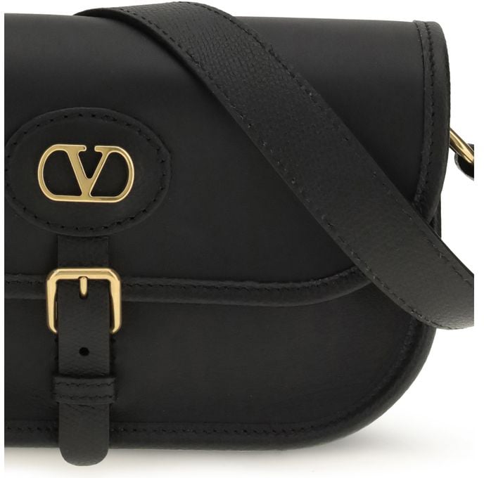 Valentino Garavani Valentino Garavani Black Calf Leather Bos Taurus Shoulder Bag Zwart