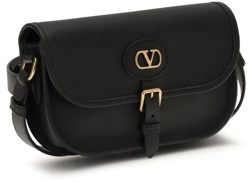 Valentino Garavani Valentino Garavani Black Calf Leather Bos Taurus Shoulder Bag Zwart
