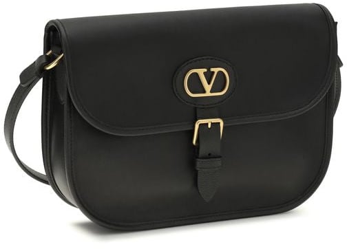 Valentino Garavani Valentino Garavani Black Calf Leather Bos Taurus Shoulder Bag Zwart