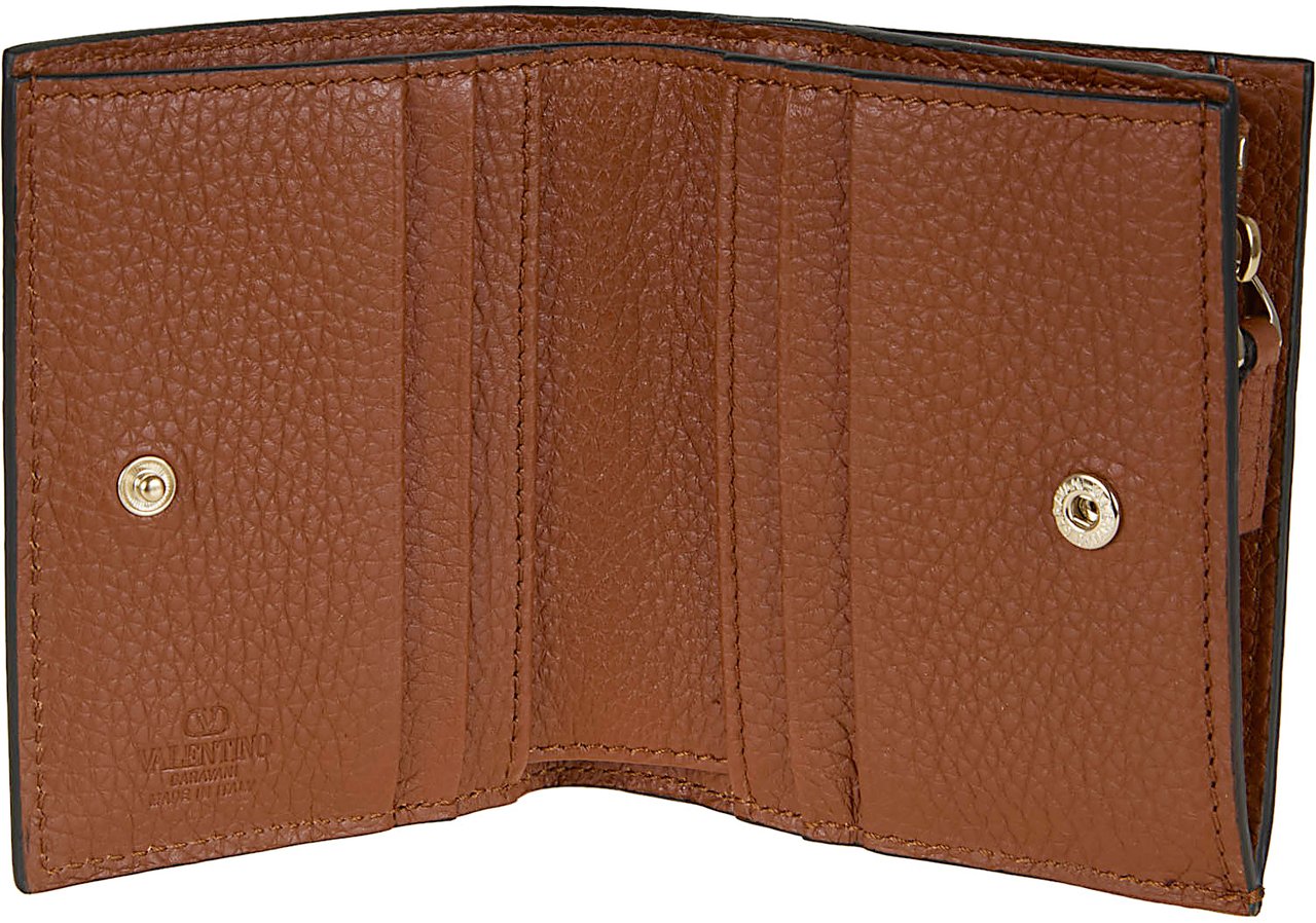 Valentino Garavani VALENTINO GARAVANI FLAP FRENCH WALLET | ROCKSTUD | VITELLO STAMPA ALCE/PLATINUM STUDS Maroon