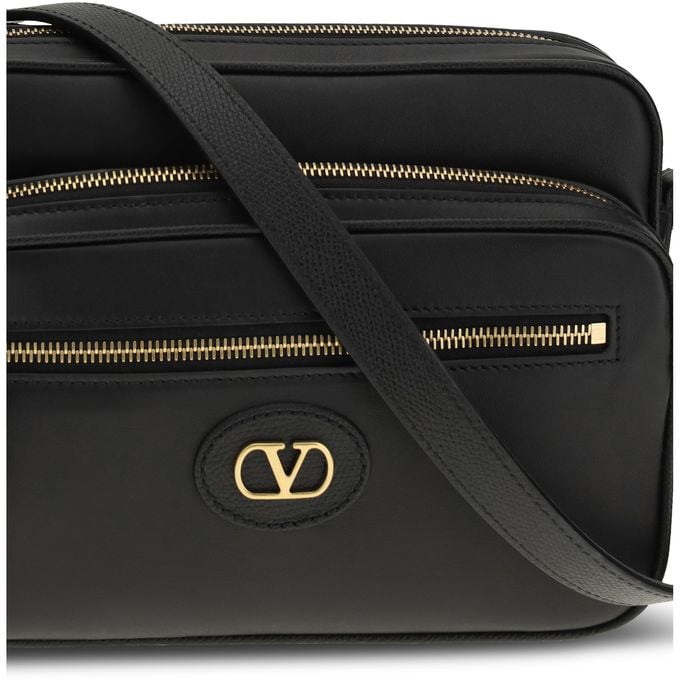 Valentino Garavani Valentino Garavani Black Calf Leather Bos Taurus Shoulder Bag Zwart
