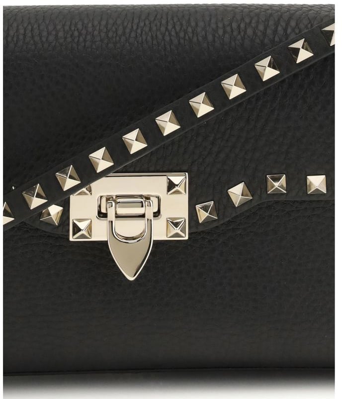 Valentino Garavani Valentino Garavani Black Calf Leather Bos Taurus Shoulder Bag Zwart