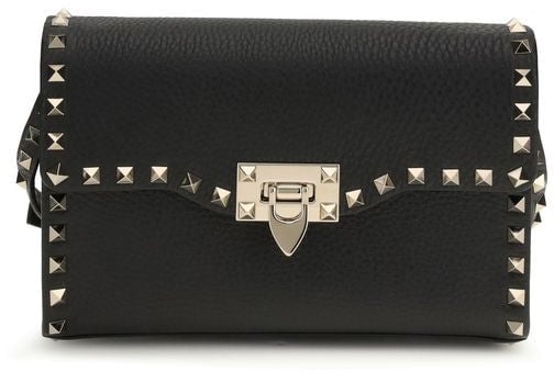 Valentino Garavani Valentino Garavani Black Calf Leather Bos Taurus Shoulder Bag Zwart