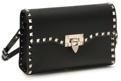 Valentino Garavani Valentino Garavani Black Calf Leather Bos Taurus Shoulder Bag Zwart