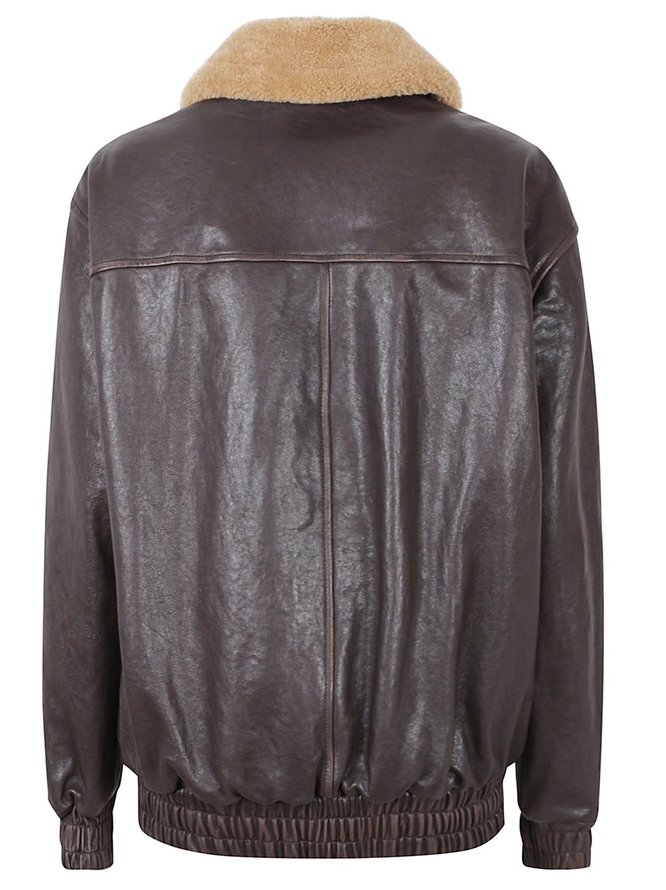 Valentino Garavani Rich Dark Brown Leather Coat with Shearling Collar Grijs