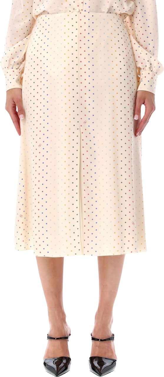 Valentino Garavani Longuette Skirt Multi Star Bianco Wit