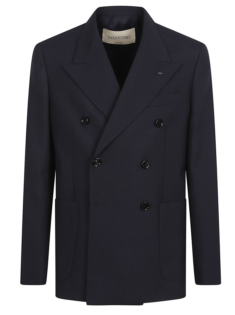 Valentino Garavani Double-Breasted Dark Blue Virgin Wool Blazer Zwart