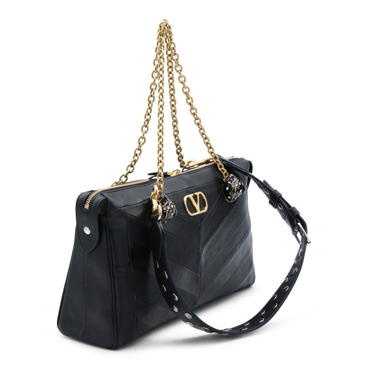 Valentino Garavani Chevron-Pattern Rectangular Handbag Zwart