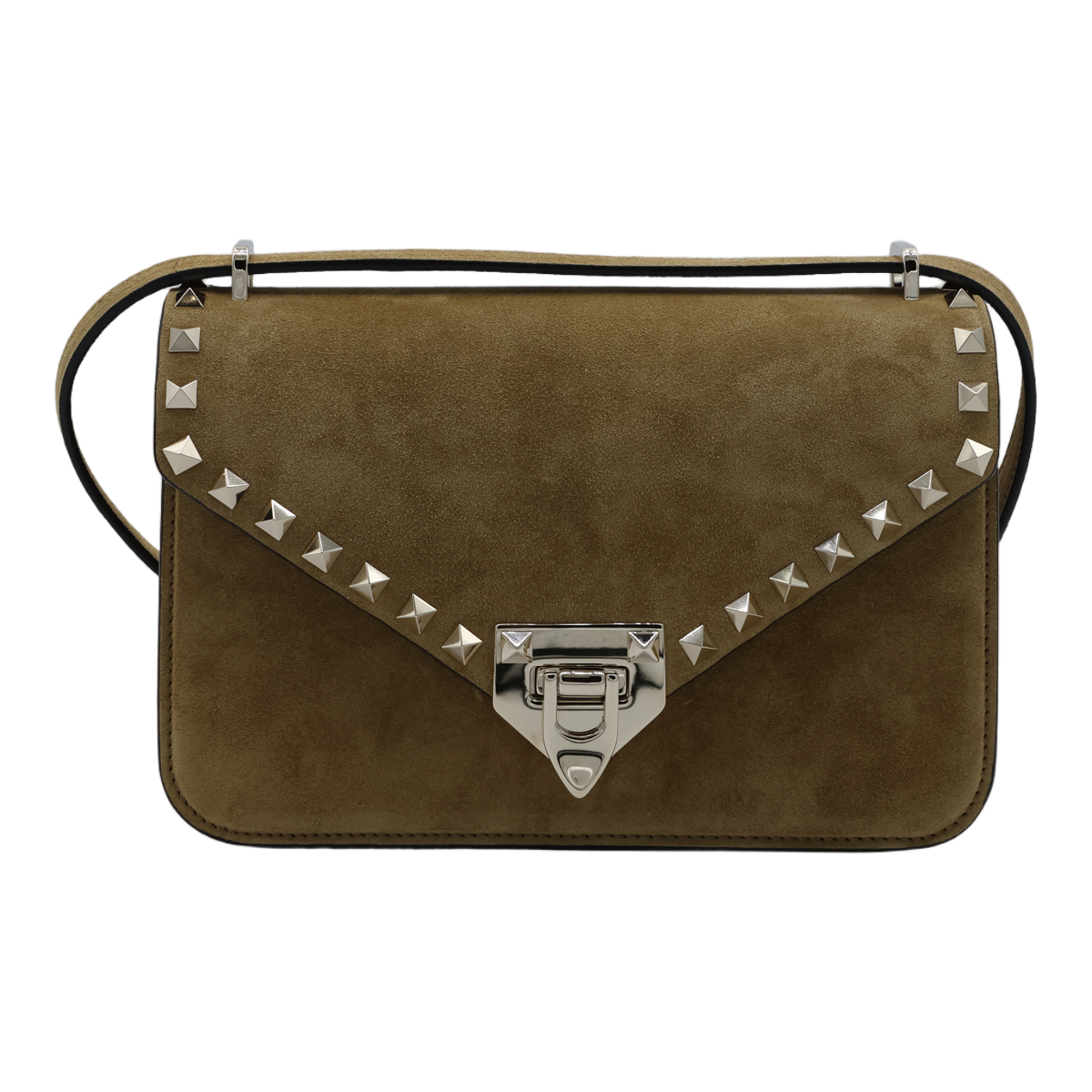 Valentino Garavani Rectangular Suede Shoulder Bag with Silver Pyramid Studs Zwart