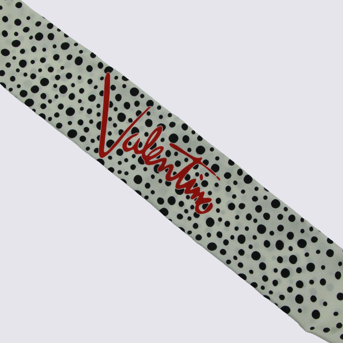 Valentino Garavani Long White Polka Dot Scarf With Red Triangular Accent Grijs