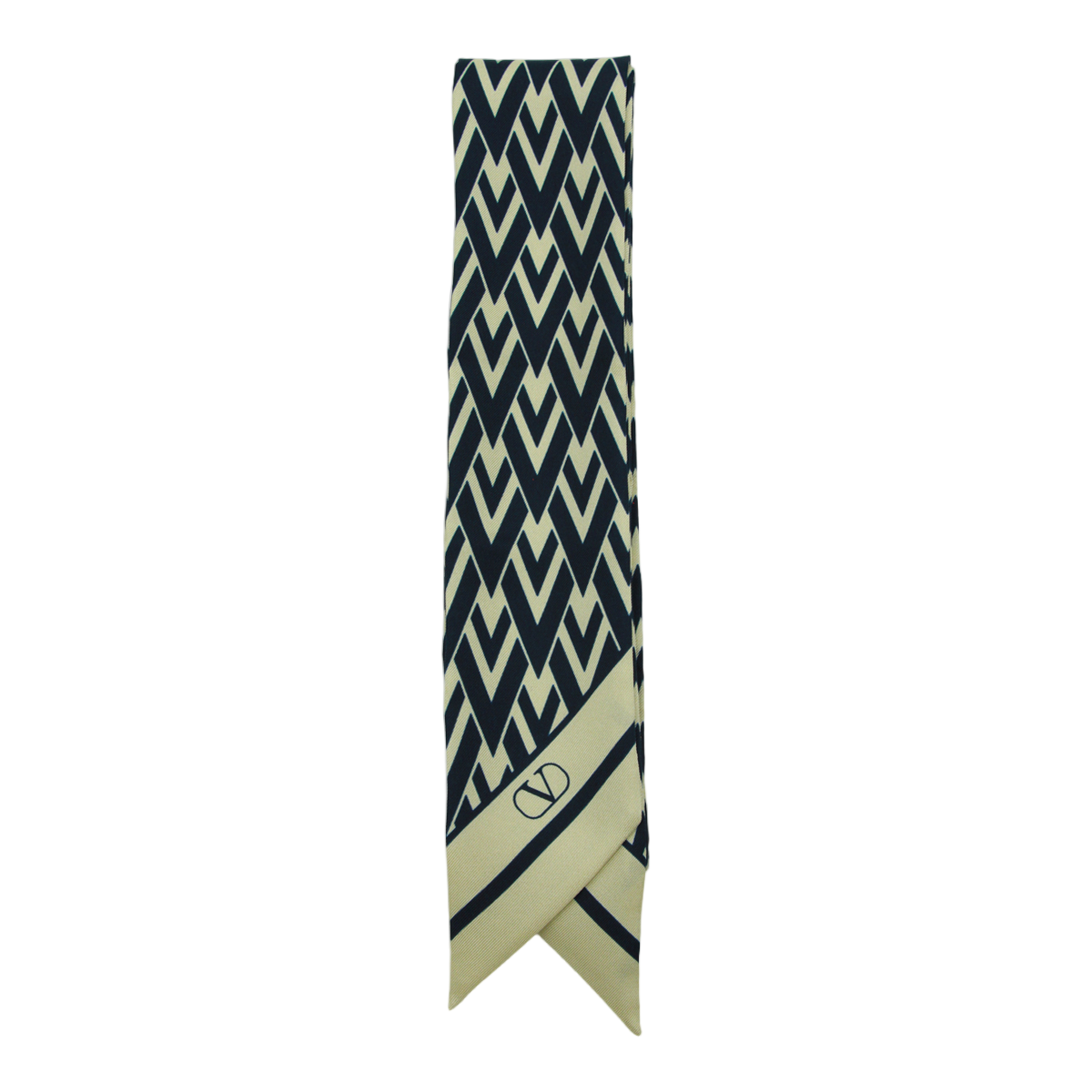 Valentino Garavani Narrow Geometric Scarf With Contrasting Zigzag Pattern Zwart