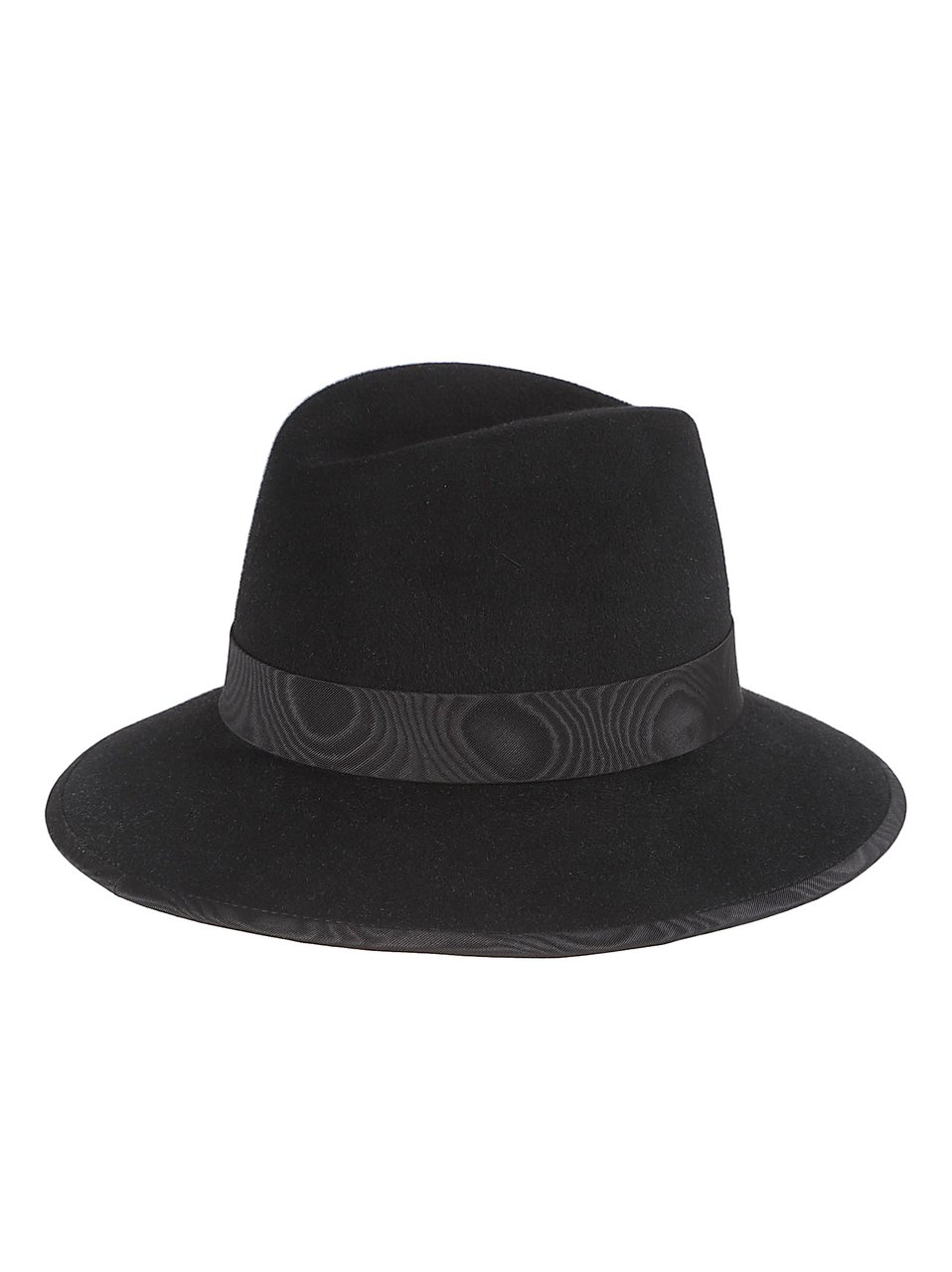 Valentino Garavani VLogo Signature Wide-Brim Hat with Textured Ribbon and Antique Gold Emblem Zwart