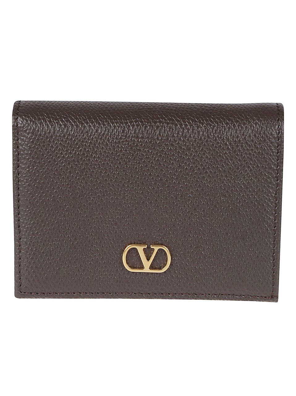 Valentino Garavani Brown Calf Leather V-Logo Billfold Wallet Grijs