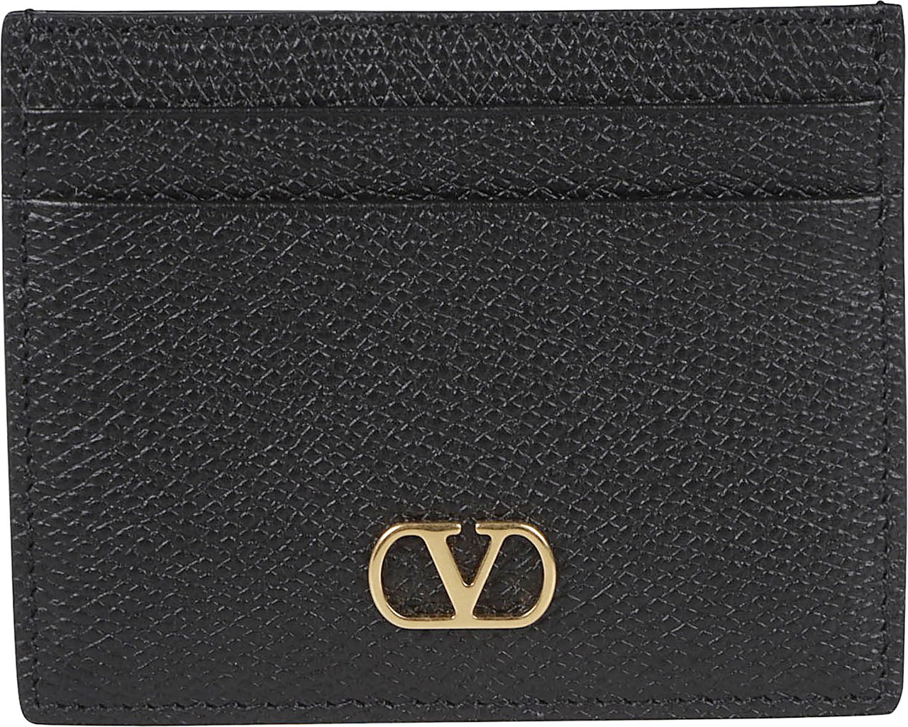 Valentino Garavani Textured Leather Cardholder with VLogo Signature Detail Zwart