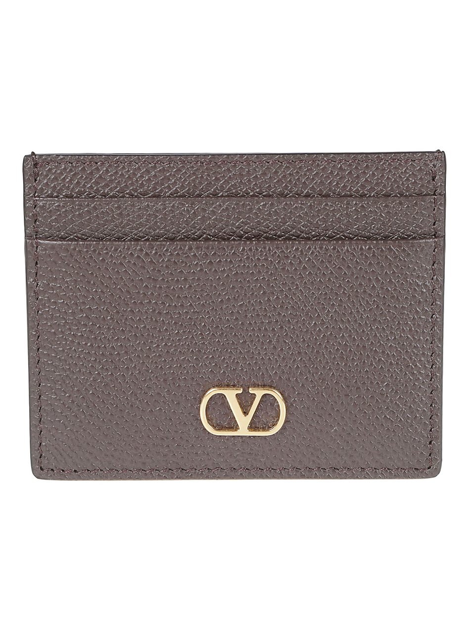 Valentino Garavani Brown Leather V-Logo Flat Wallet Bruin