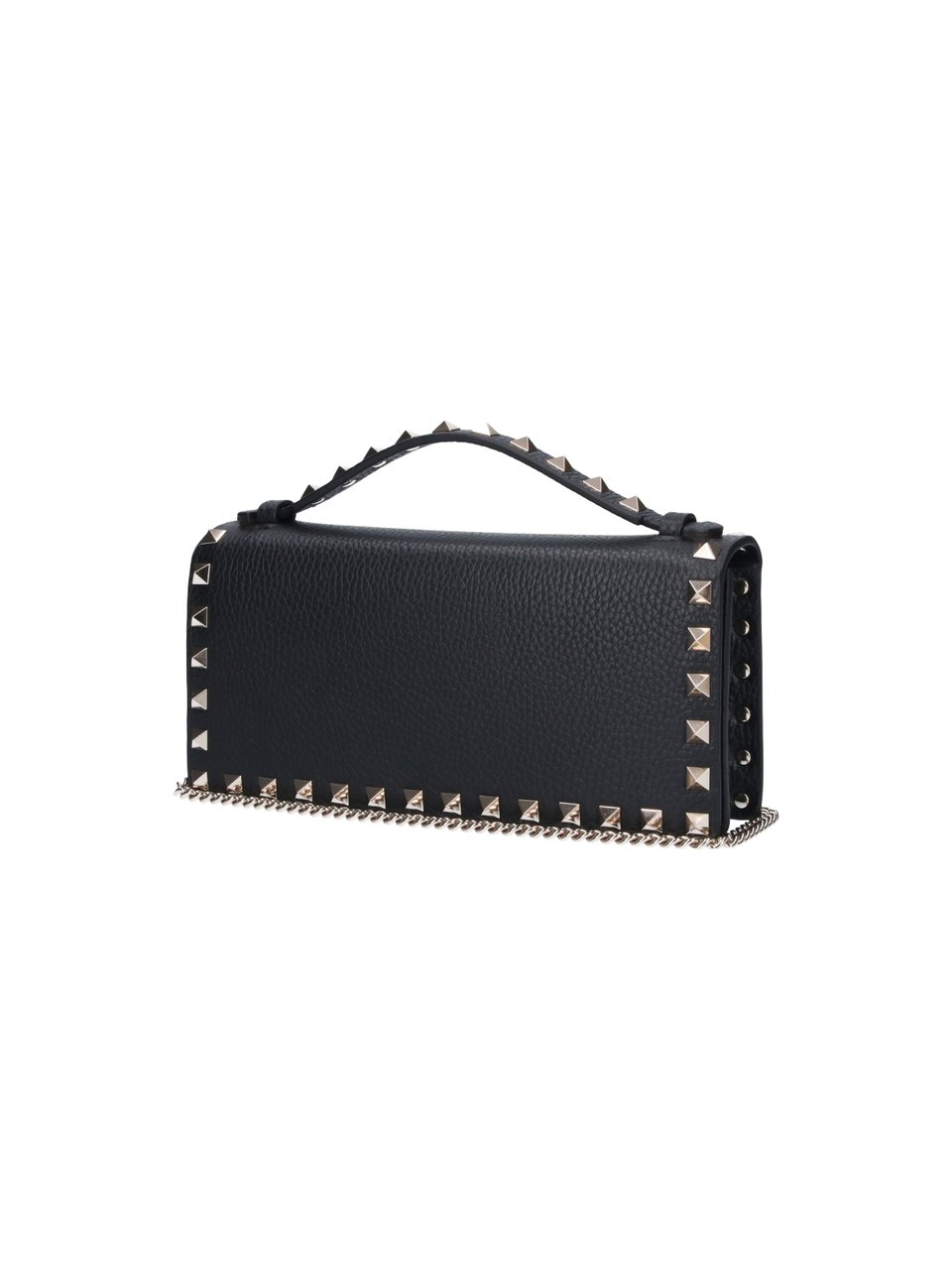 Valentino Garavani Textured Black Wallet with Pyramid Stud Accents Zwart