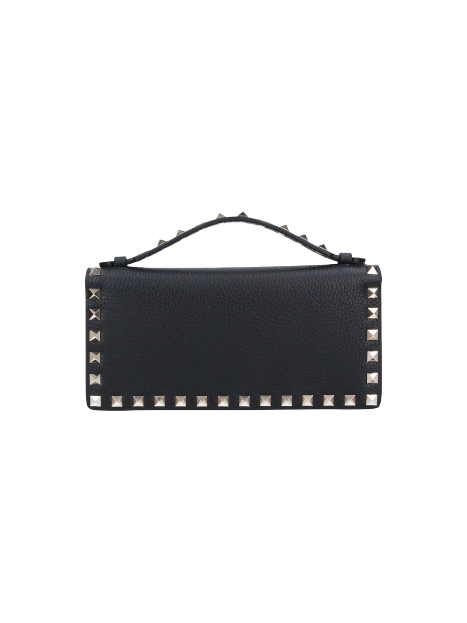 Valentino Garavani Textured Black Wallet with Pyramid Stud Accents Zwart