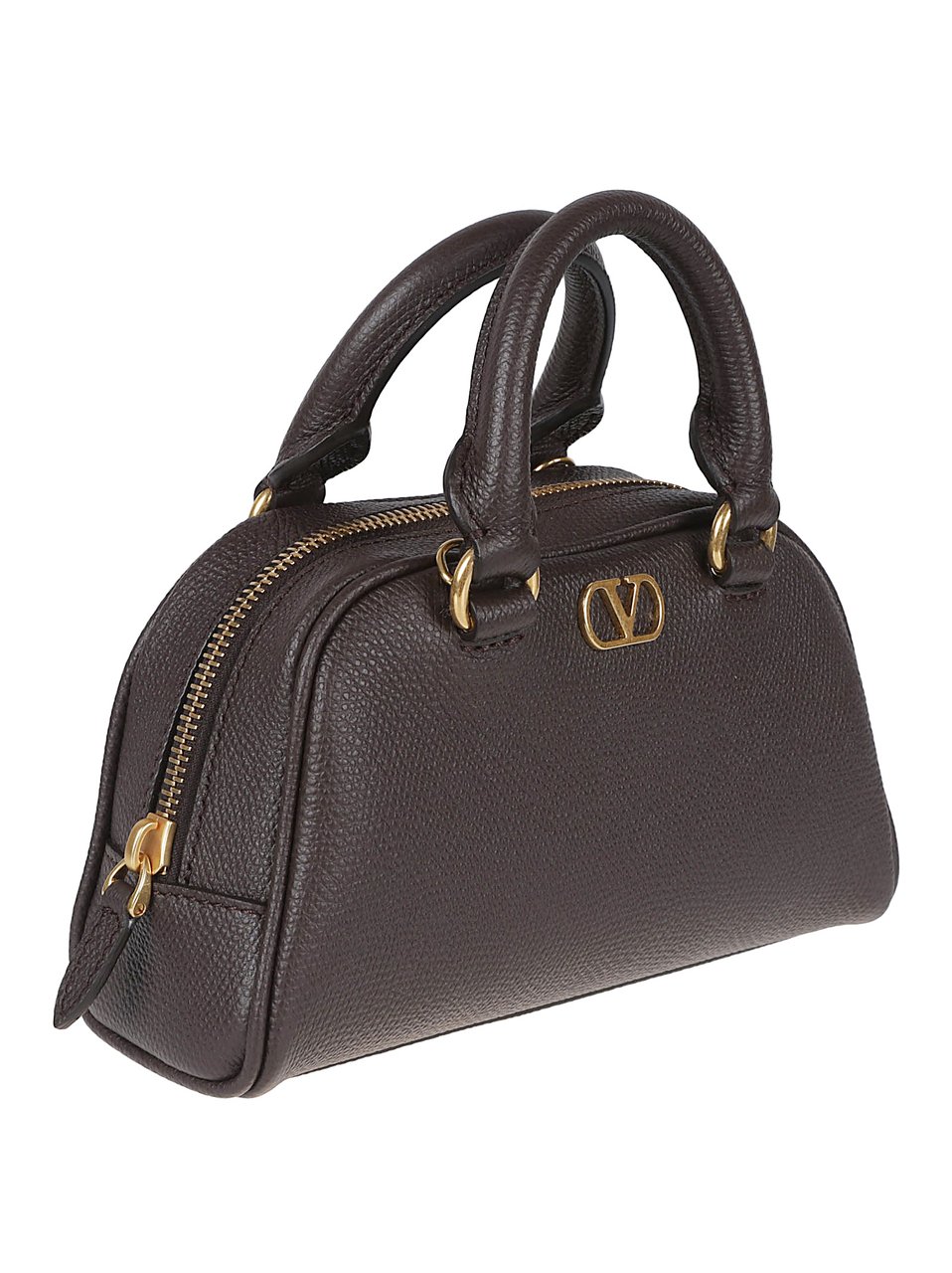 Valentino Garavani Brown Calf Leather VLogo Bowling Bag Grijs
