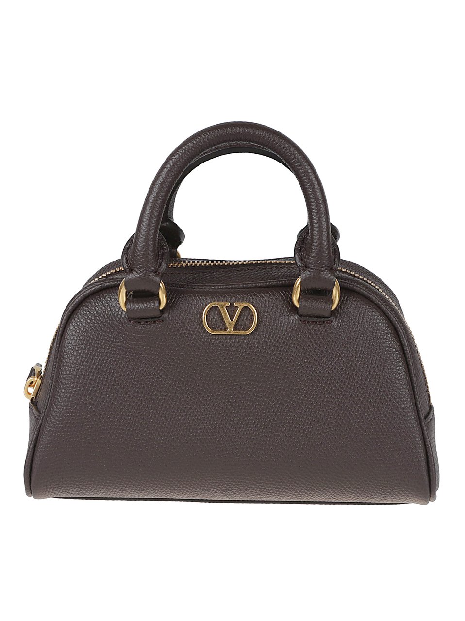 Valentino Garavani Brown Calf Leather VLogo Bowling Bag Grijs
