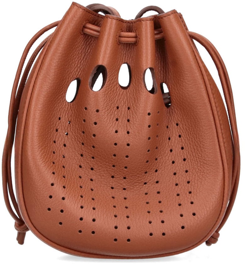 Valentino Garavani Brown VLogo Signature Perforated Leather Pouch Bruin