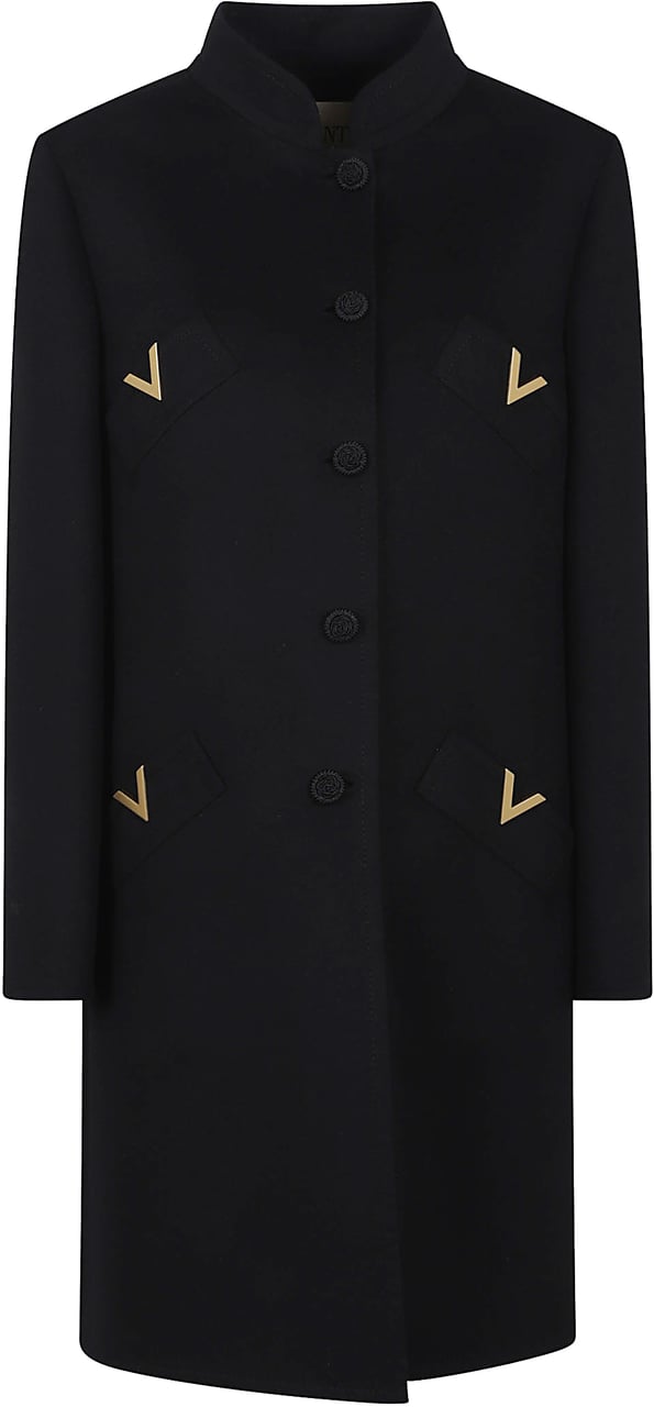 Valentino Garavani VALENTINO GARAVANI CAPPOTTO CN V METALLO | SOLID | COMPACT DRAP Zwart