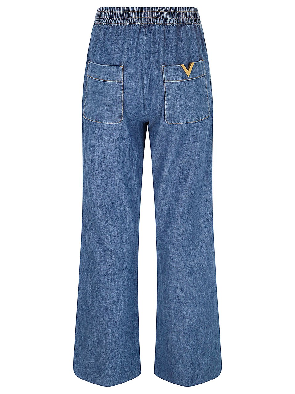 Valentino Garavani Medium Blue Chambray Denim Pants with Adjustable Waistband Blauw