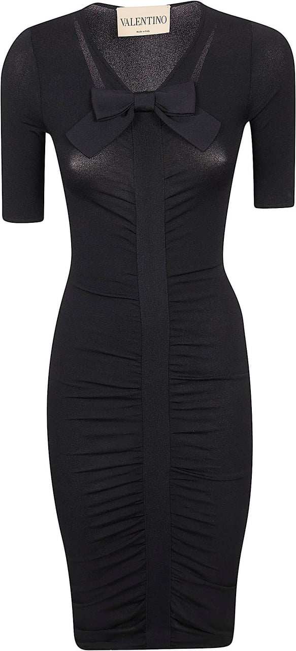 VALENTINO GARAVANI ABITO MAGLIA | ROUCHE` | STRETCH VISCOSE + BOW Zwart