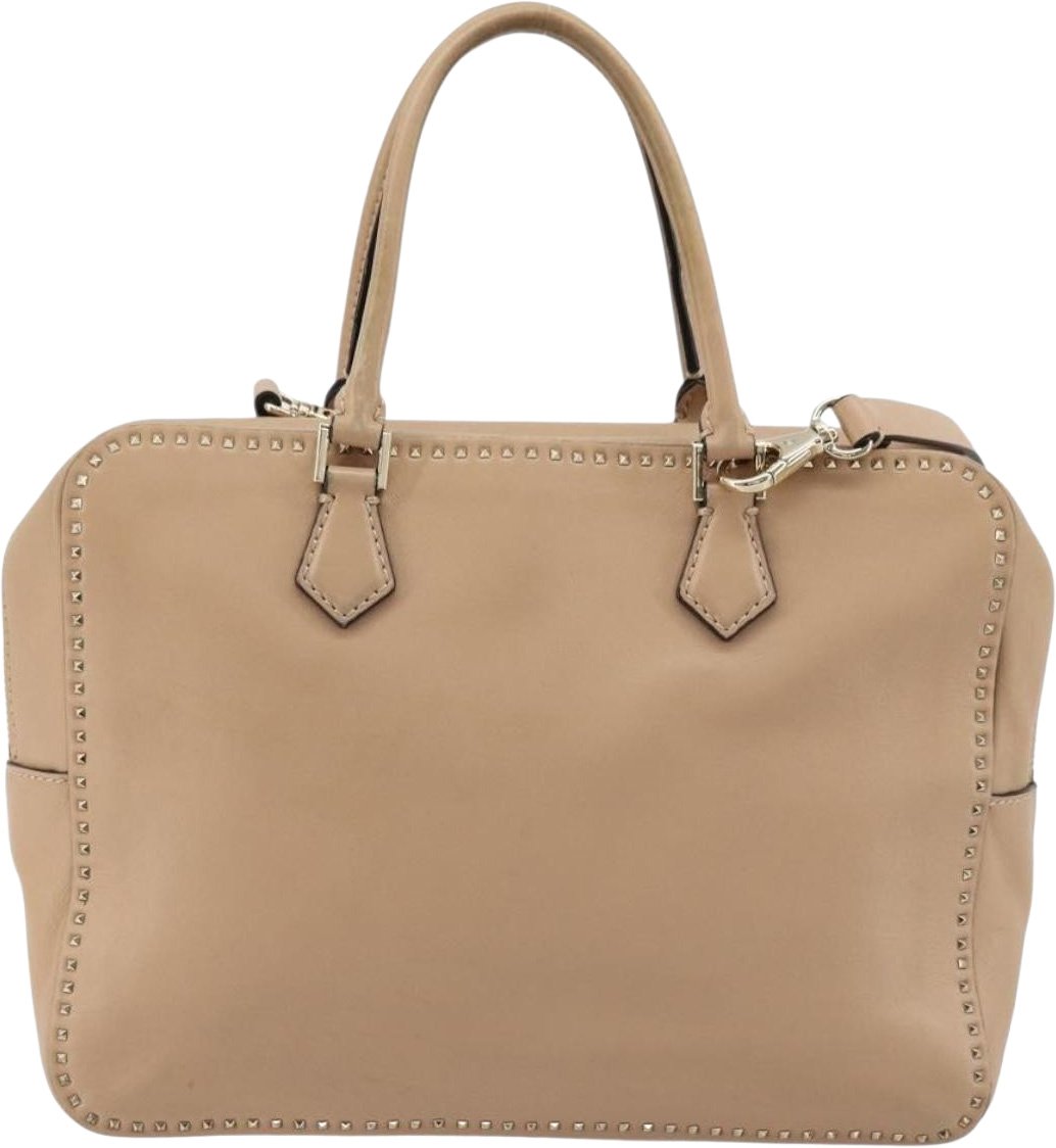 Valentino Garavani Convertible Zip Satchel Leather with Micro Rockstuds Medium Beige