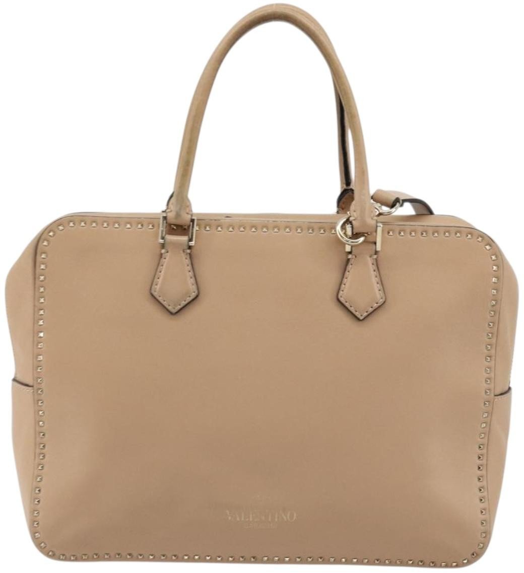 Valentino Garavani Convertible Zip Satchel Leather with Micro Rockstuds Medium Beige