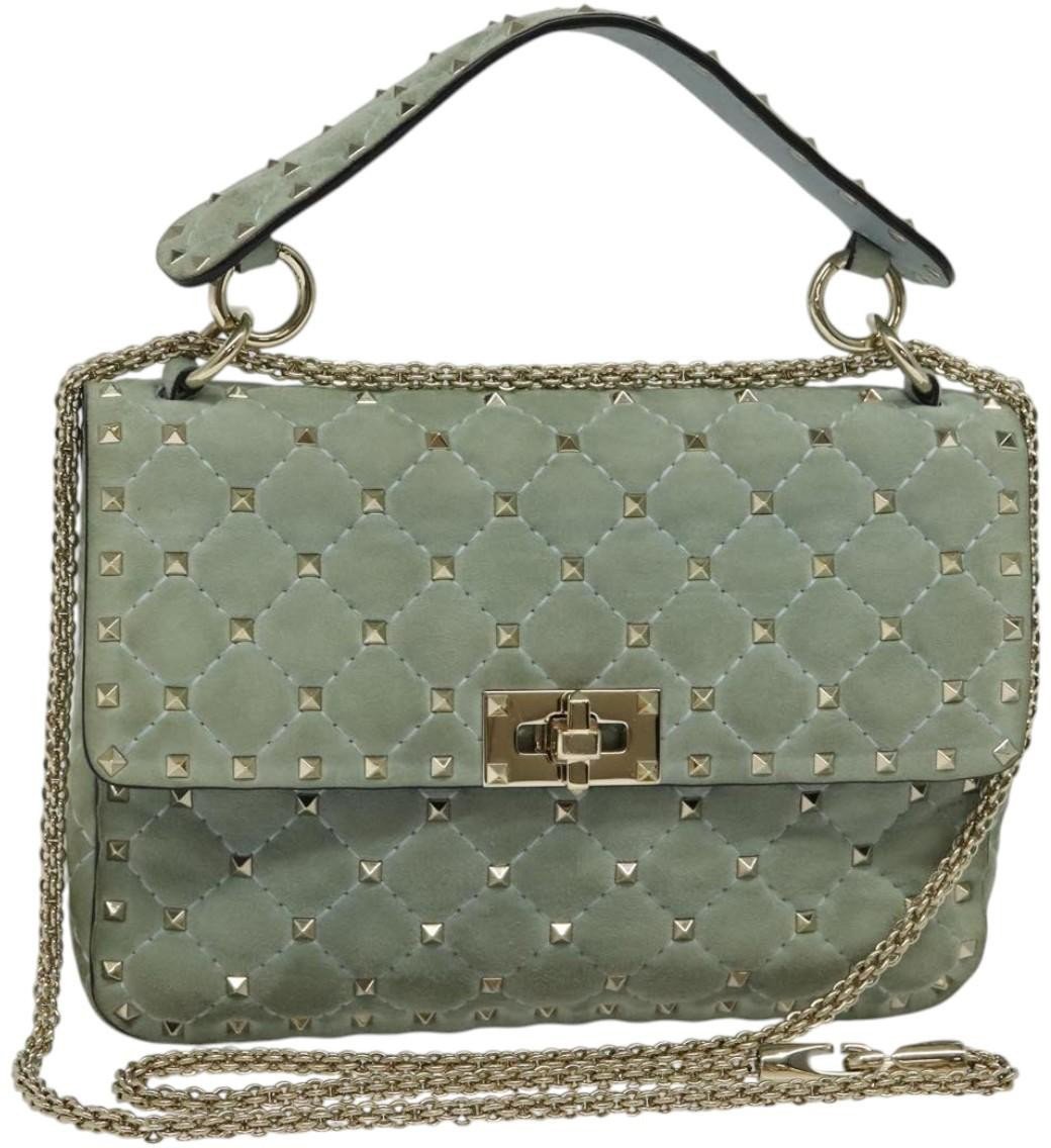 Valentino Garavani Valentino Garavani Rockstud Spike Flap Bag Quilted Suede Medium Blauw