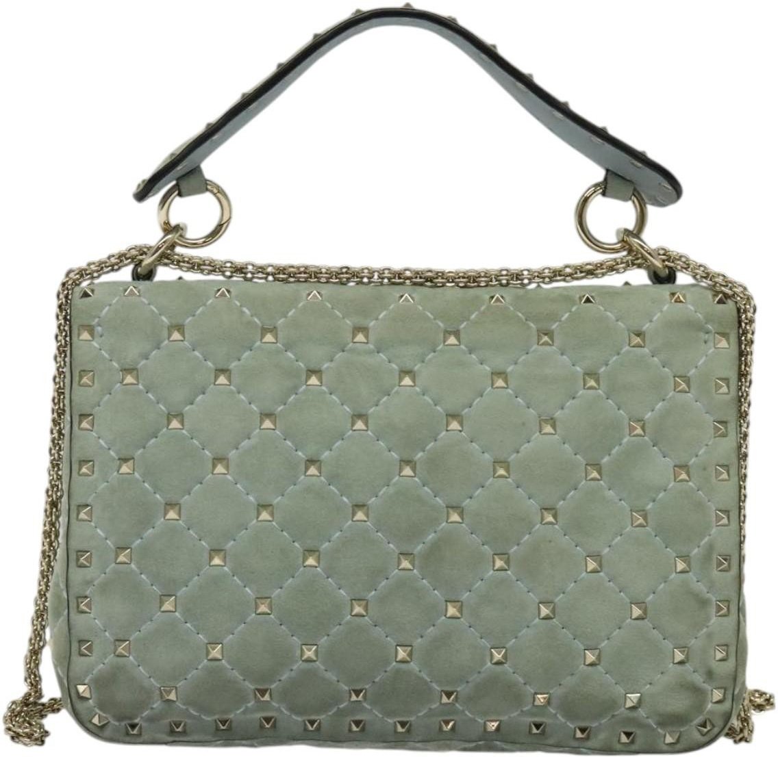 Valentino Garavani Valentino Garavani Rockstud Spike Flap Bag Quilted Suede Medium Blauw