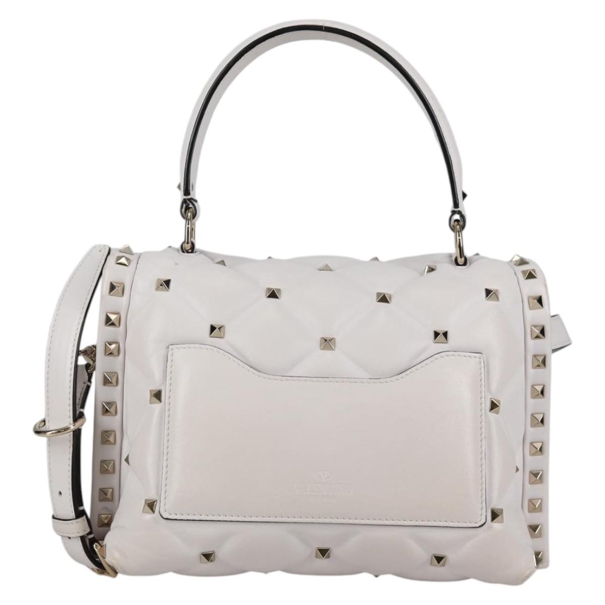 Valentino Garavani Valentino Garavani VLTN Candystud Top Handle Bag Printed Leather Medium Wit
