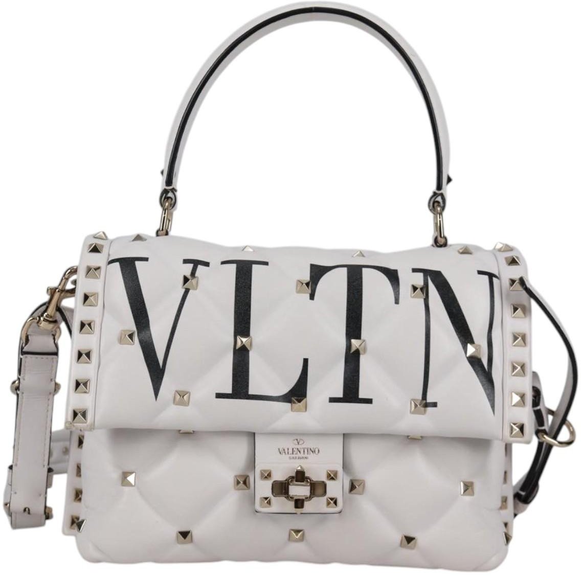 Valentino Garavani Valentino Garavani VLTN Candystud Top Handle Bag Printed Leather Medium Wit