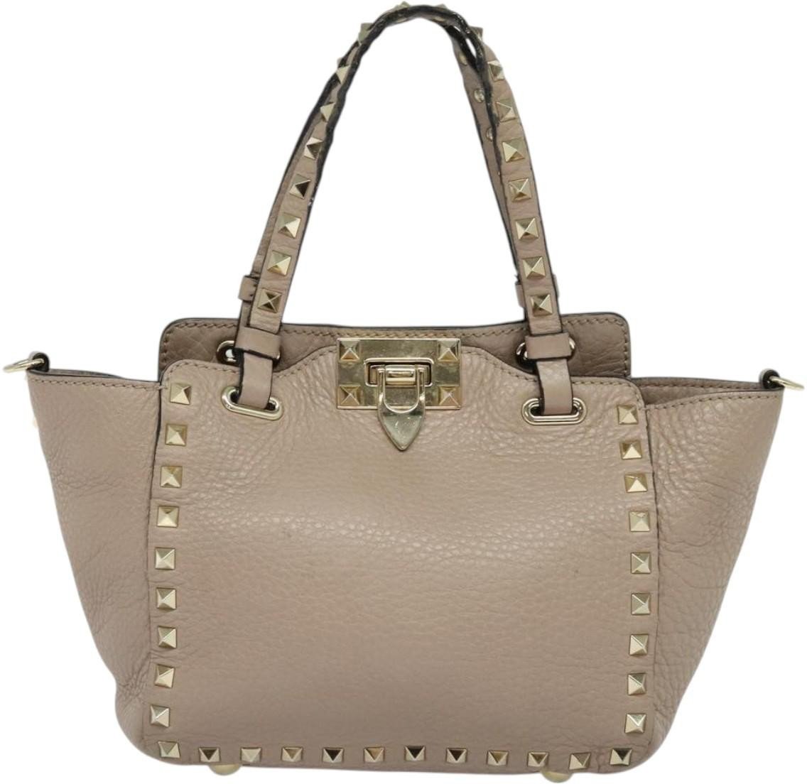 Valentino Garavani Valentino Garavani Rockstud Tote Pebbled Leather Mini Beige