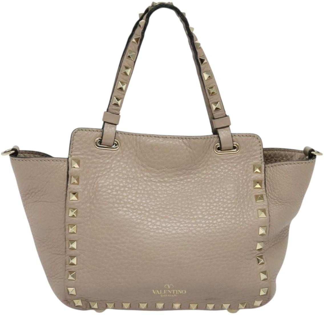 Valentino Garavani Valentino Garavani Rockstud Tote Pebbled Leather Mini Beige