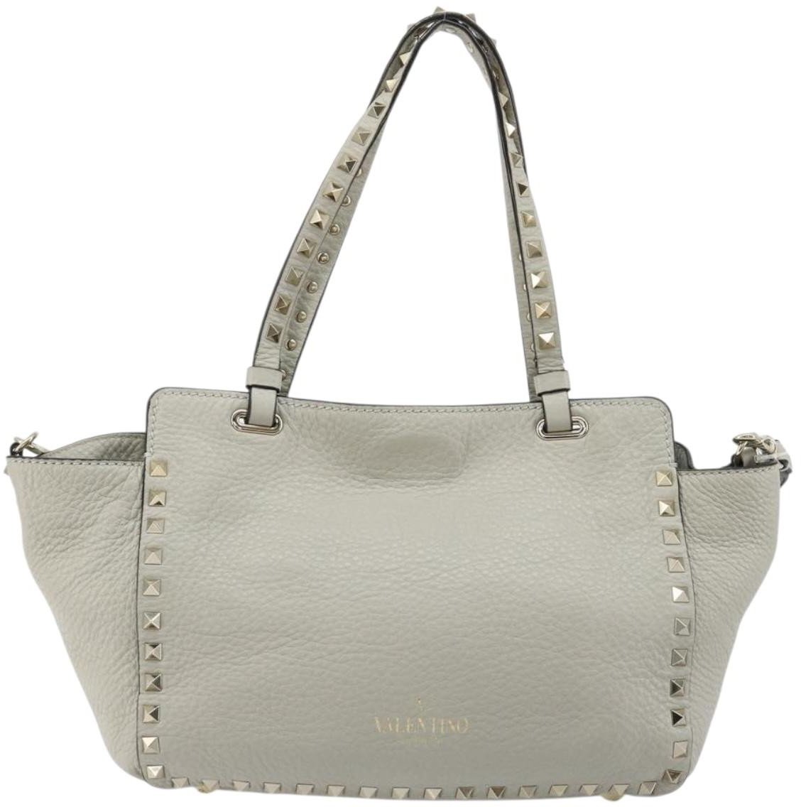 Valentino Garavani Rockstud Tote Textured Leather Medium Grijs