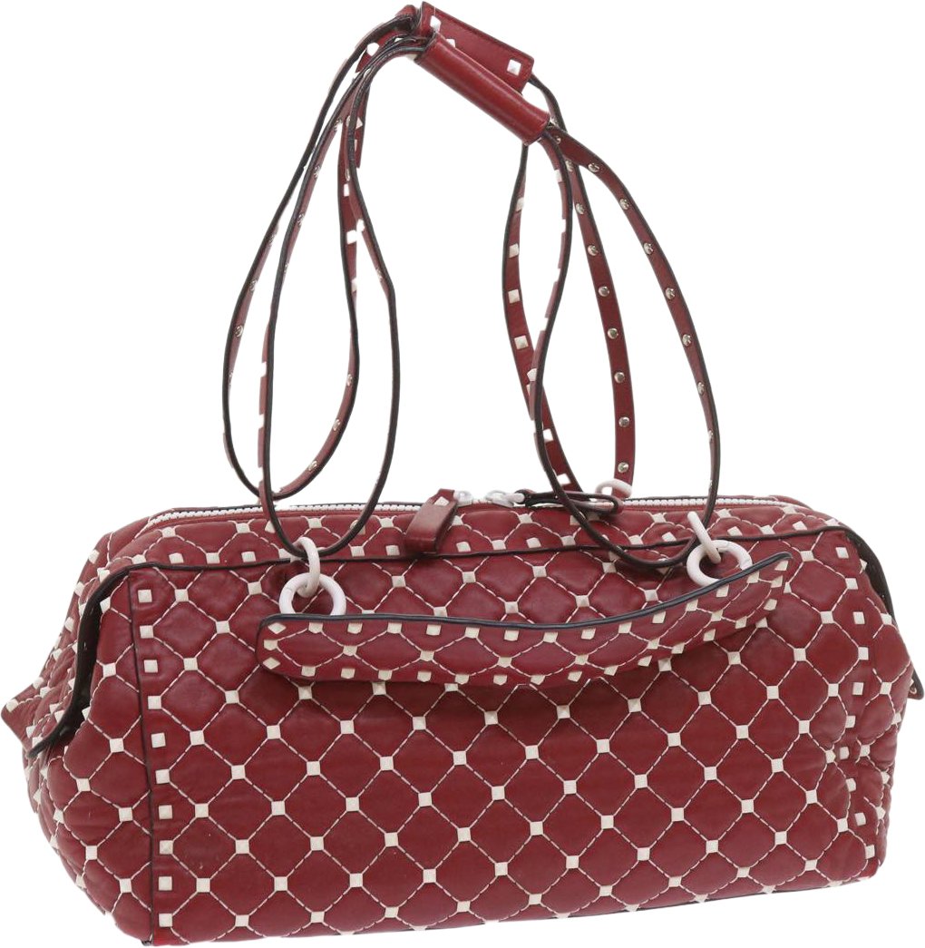 Valentino Garavani Free Rockstud Spike Duffle Quilted Leather Rood