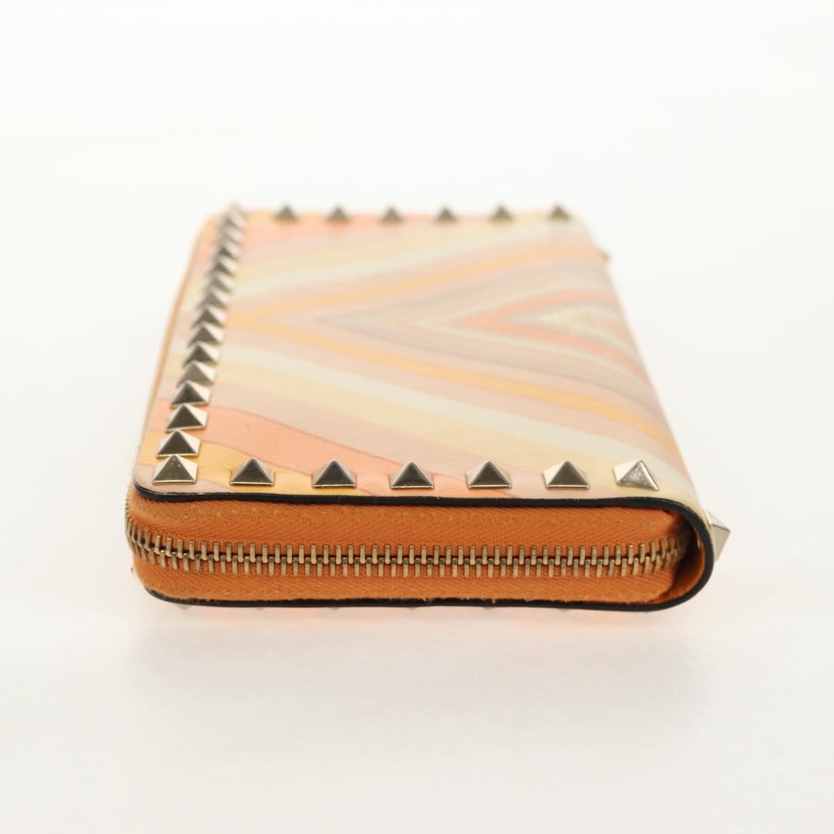 Valentino Garavani Valentino Garavani Rockstud Zip Around Wallet Striped Leather Oranje