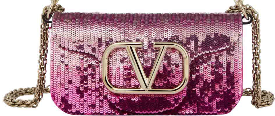 Valentino Garavani Valentino Garavani VLogo Loco Flap Shoulder Bag Embellished Embroidered Leather Small Roze