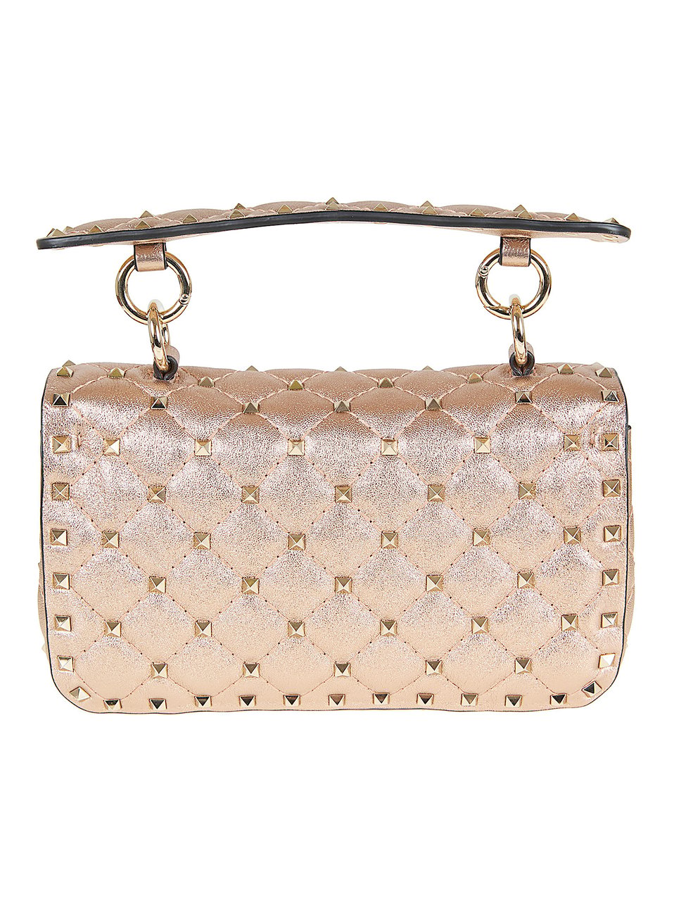 Valentino Garavani Laminated Nappa Rockstud Spike Shoulder Bag with Gold-tone Accents Goud