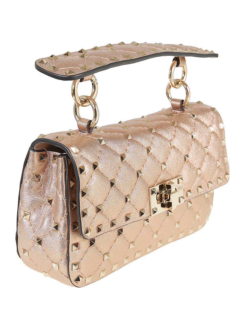Valentino Garavani Laminated Nappa Rockstud Spike Shoulder Bag with Gold-tone Accents Goud