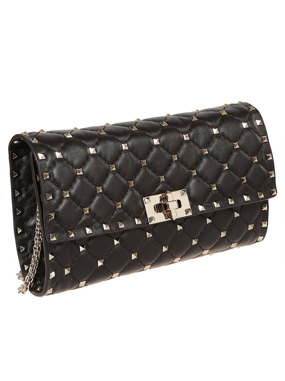 Valentino Garavani Quilted Rockstud Spike Shoulder Bag in Soft Lamb Nappa Zwart