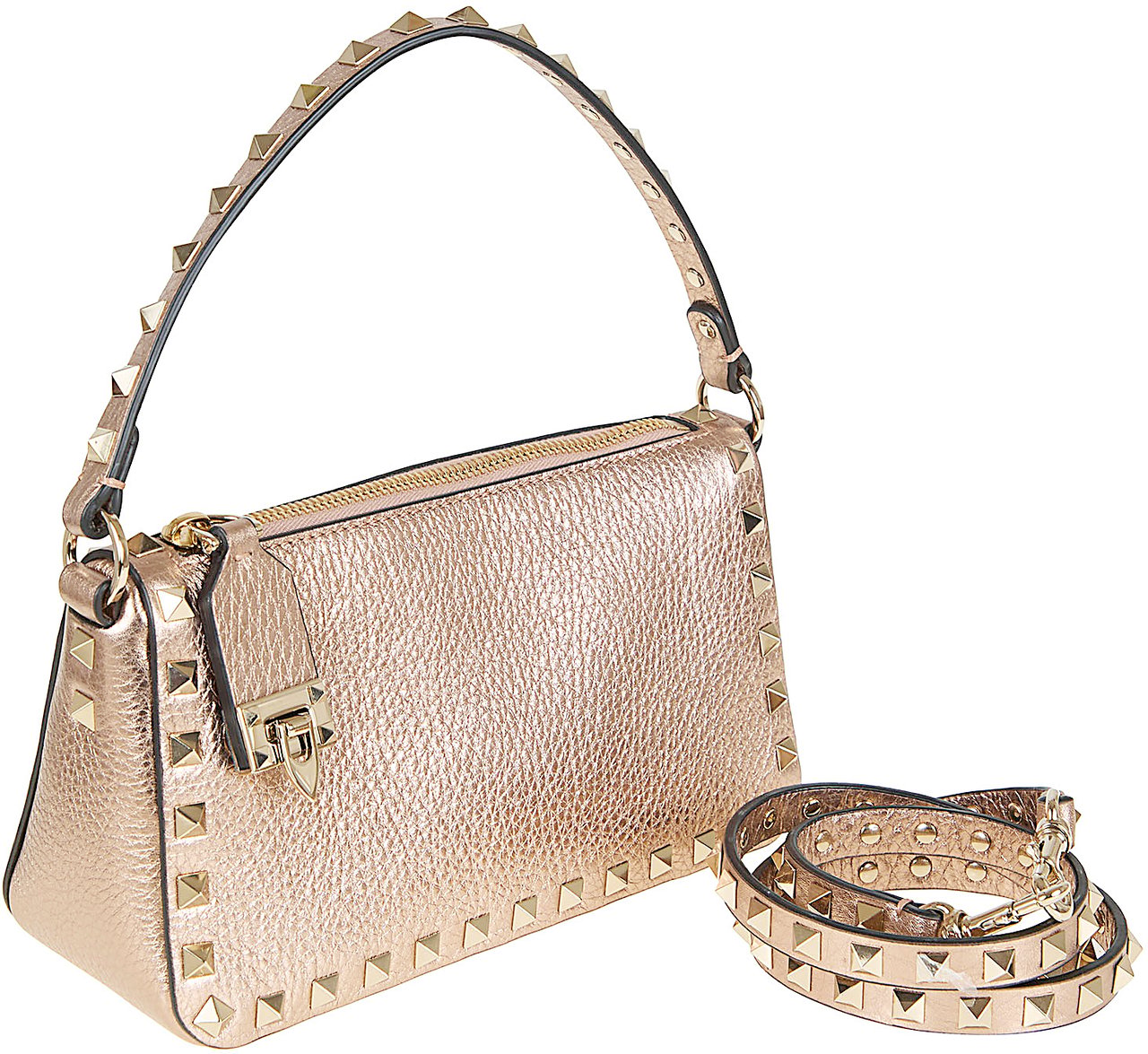 VALENTINO GARAVANI SMALL SHOULDER BAG | ROCKSTUD | VIT.ST.ALCE LAMINATO UNLINED/PLAT.STUDS Paars