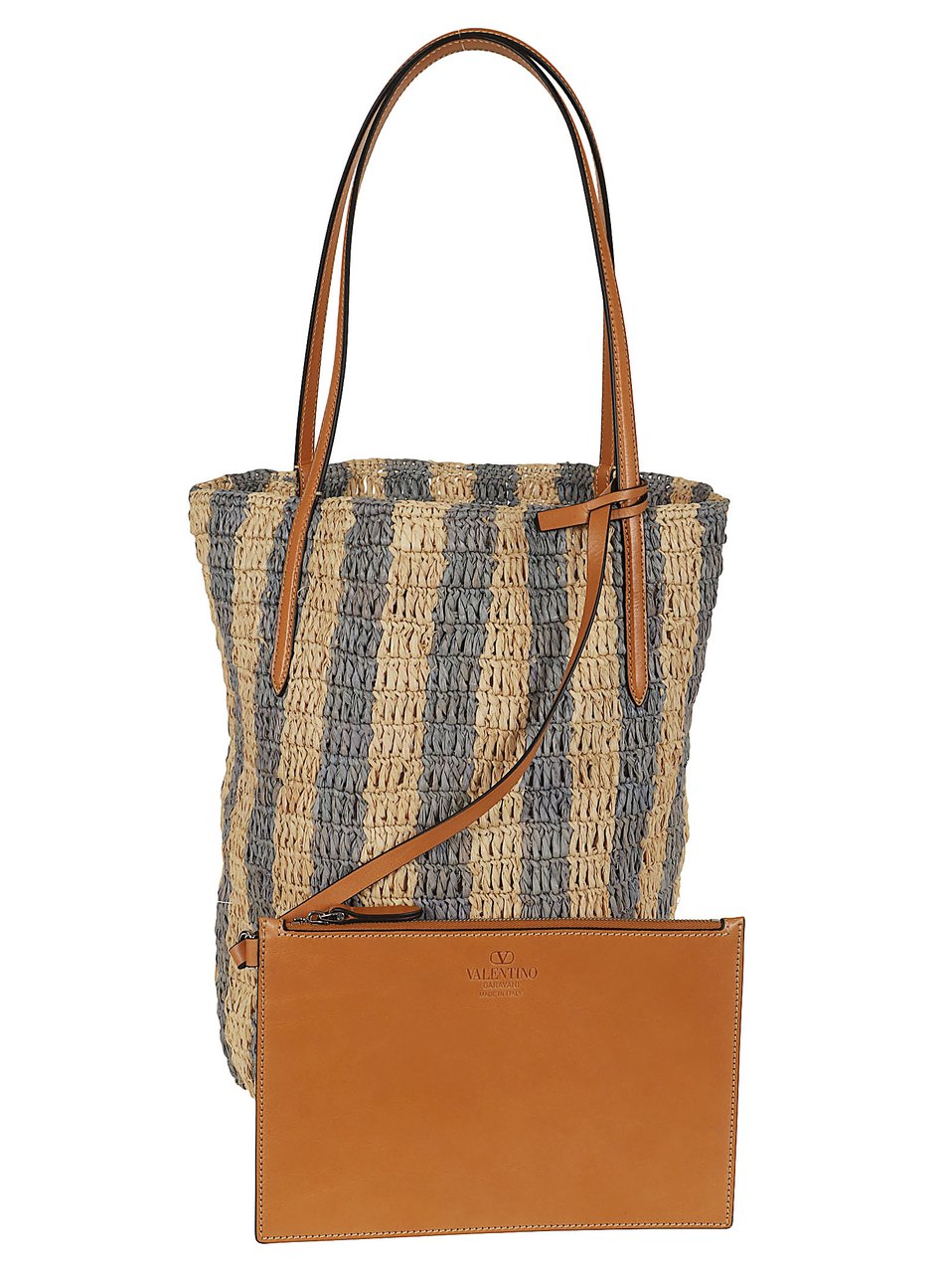 Valentino Garavani Hand-Woven Raffia Tote Bag with VLogo Signature Neutraal