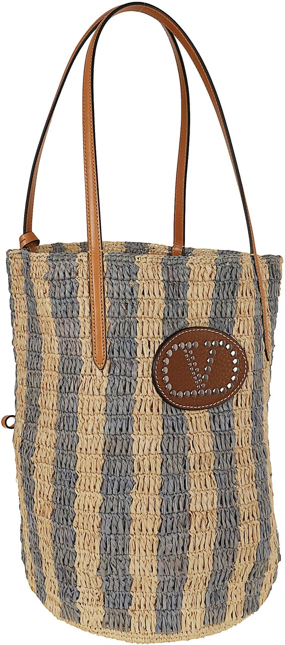 VALENTINO GARAVANI BUCKET BAG | VLOGO SIGNATURE | CROCHET RAFIA STRIPES/VAC.LISCIA/VIT.ST. Beige