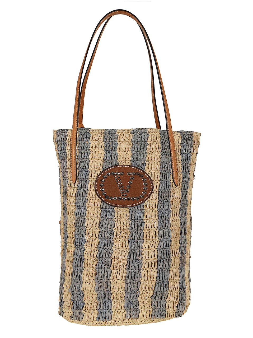 Valentino Garavani Hand-Woven Raffia Tote Bag with VLogo Signature Neutraal