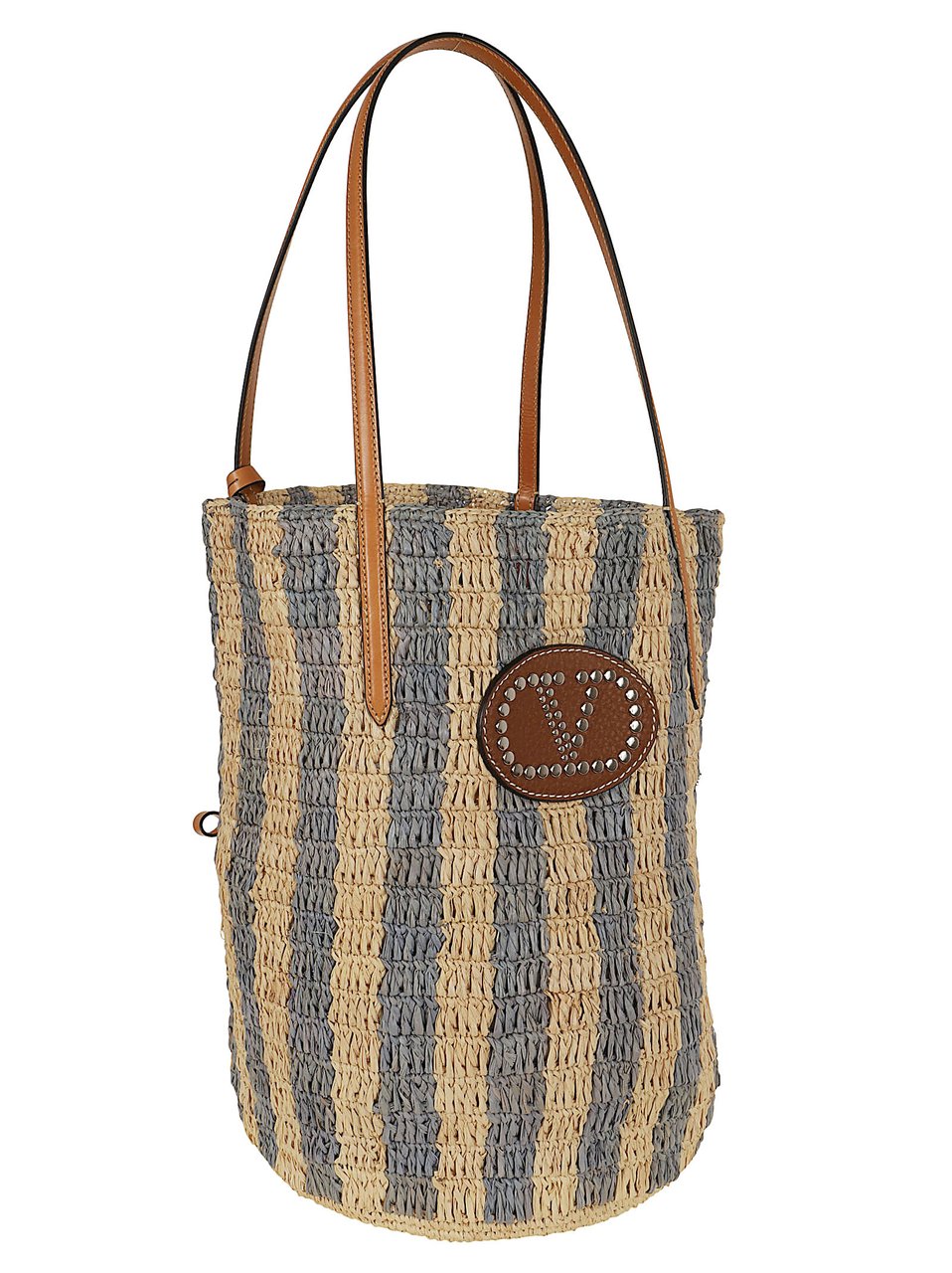 Valentino Garavani Hand-Woven Raffia Tote Bag with VLogo Signature Neutraal