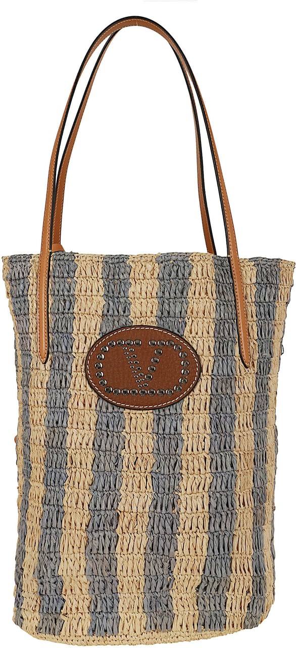 VALENTINO GARAVANI BUCKET BAG | VLOGO SIGNATURE | CROCHET RAFIA STRIPES/VAC.LISCIA/VIT.ST. Beige