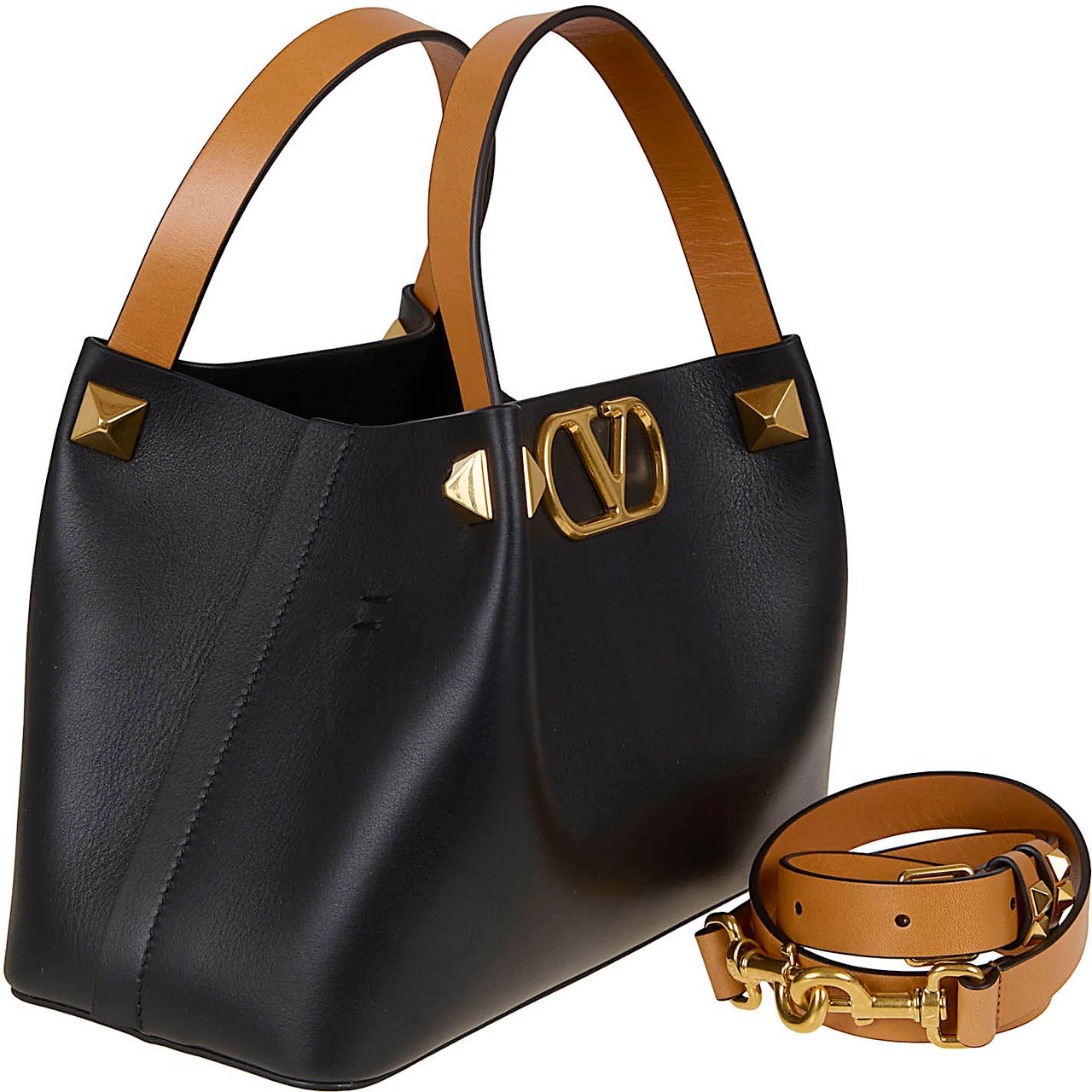 VALENTINO GARAVANI SMALL TOTE | VLOGO SIGNATURE | VITELLO M./VAC.LISCIA/A.BRASS MACRO STUD Zwart
