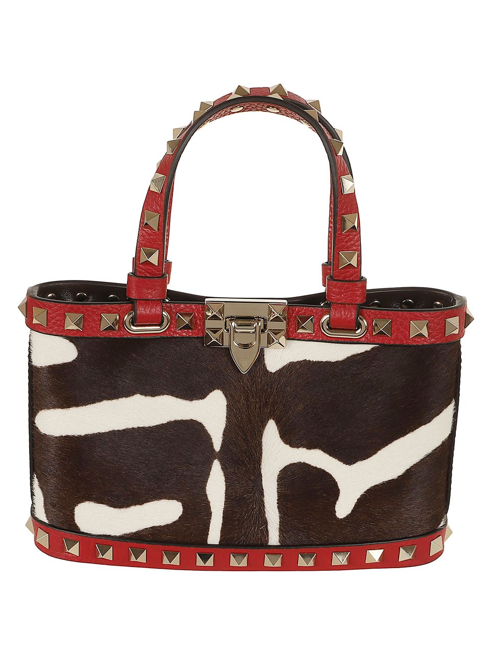 Valentino Garavani Rockstud Mini Tote Bag in Animal Print Calfskin Bruin